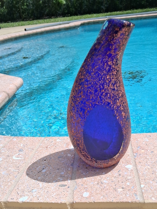 Murano Other - Super RARE Murano Cobalt Blue Glass Vase Gold TXTRD. By, Alessandro Mandruzzato.